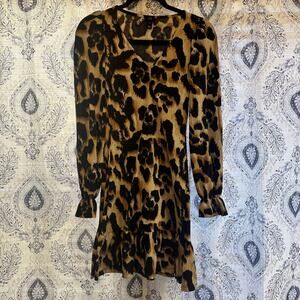 River Island Tan Long Sleeve‎ Leopard Dress Size 2